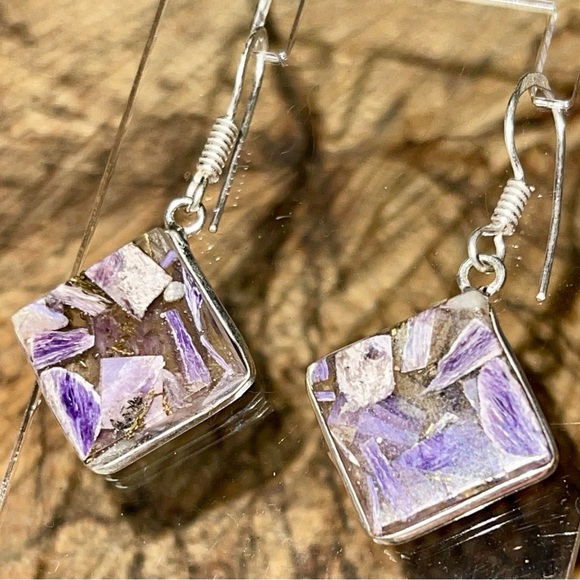 Charoite in Copper Earrings 1 1/2” - Picture 2 of 14